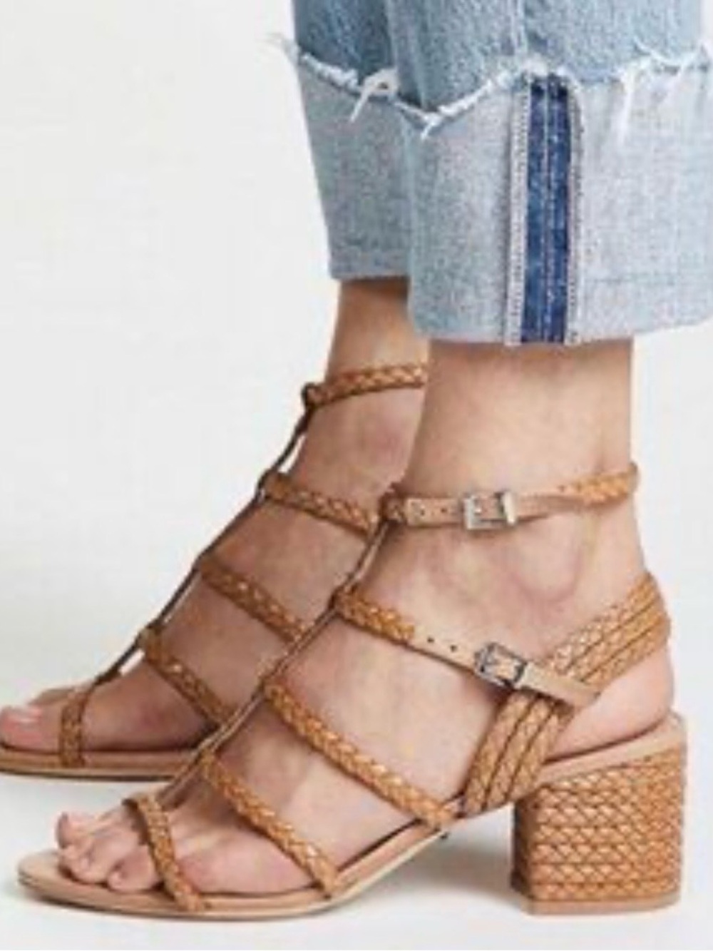 Schutz Rosalia Braided Leather Block Heel Strappy Gladiator Boho Sandals 9.5